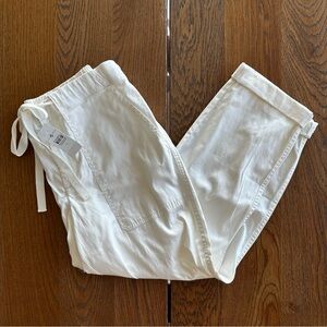 NWT Lou & Grey for Loft White Cropped Ankle Pants Elastic Tie Waist and Pockets
